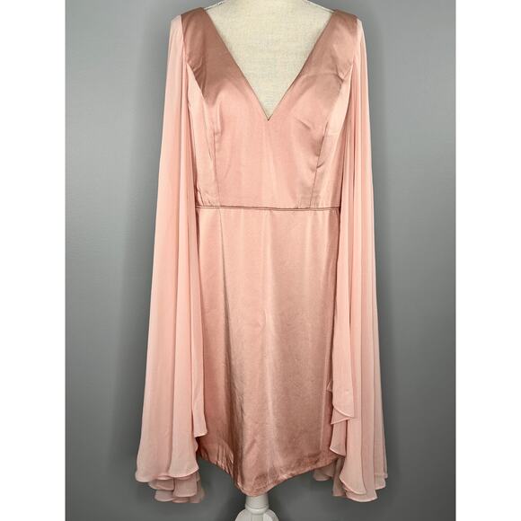 Ieena for Mac Duggal Blush Cape Sleeve V-Neck Fitted Dress 55358 Size 12 - Picture 3 of 13